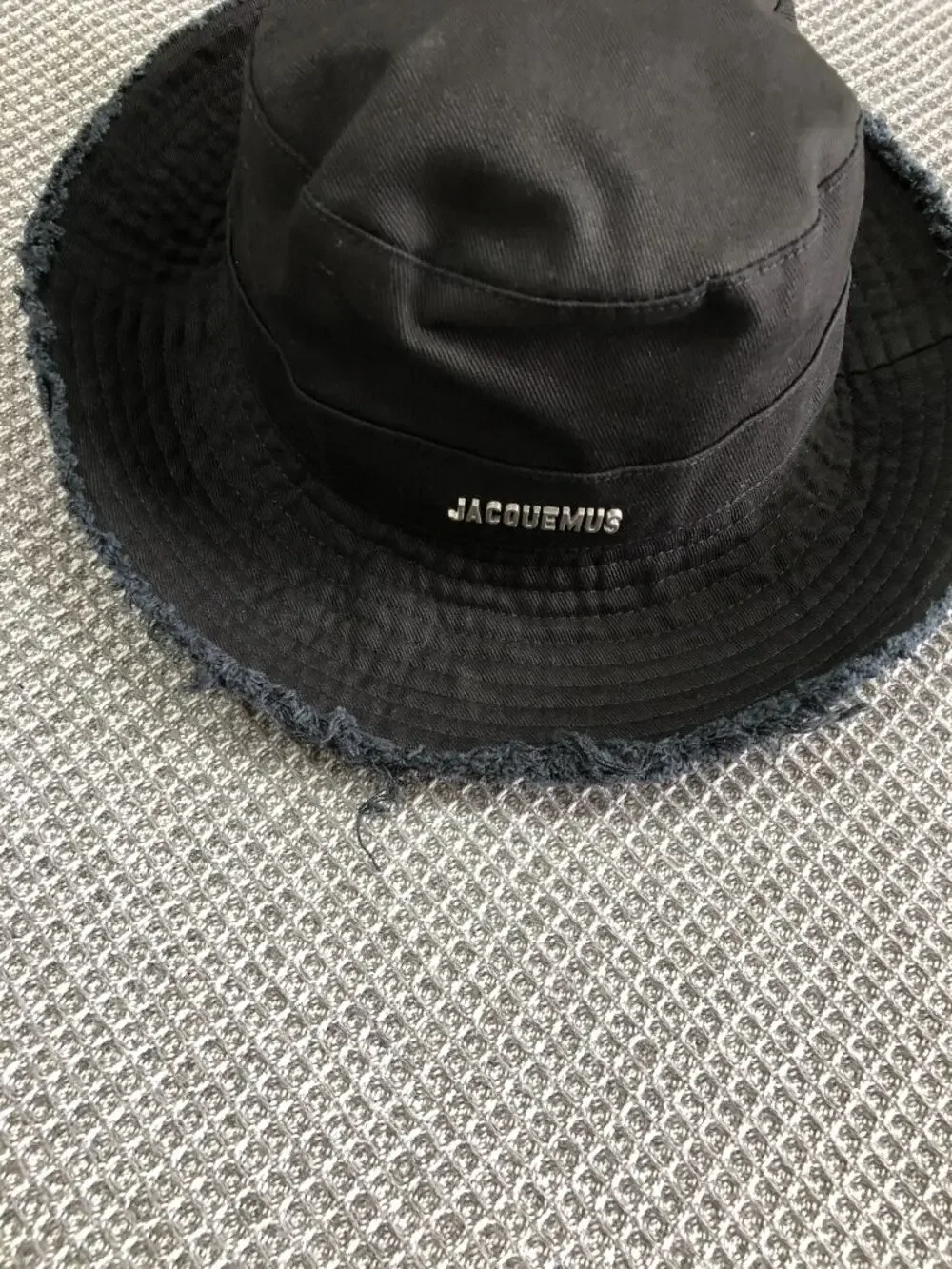Jacquemus Black Raw Fray Brim Wide‑Brim Bucket Hat Embroidered Logo
